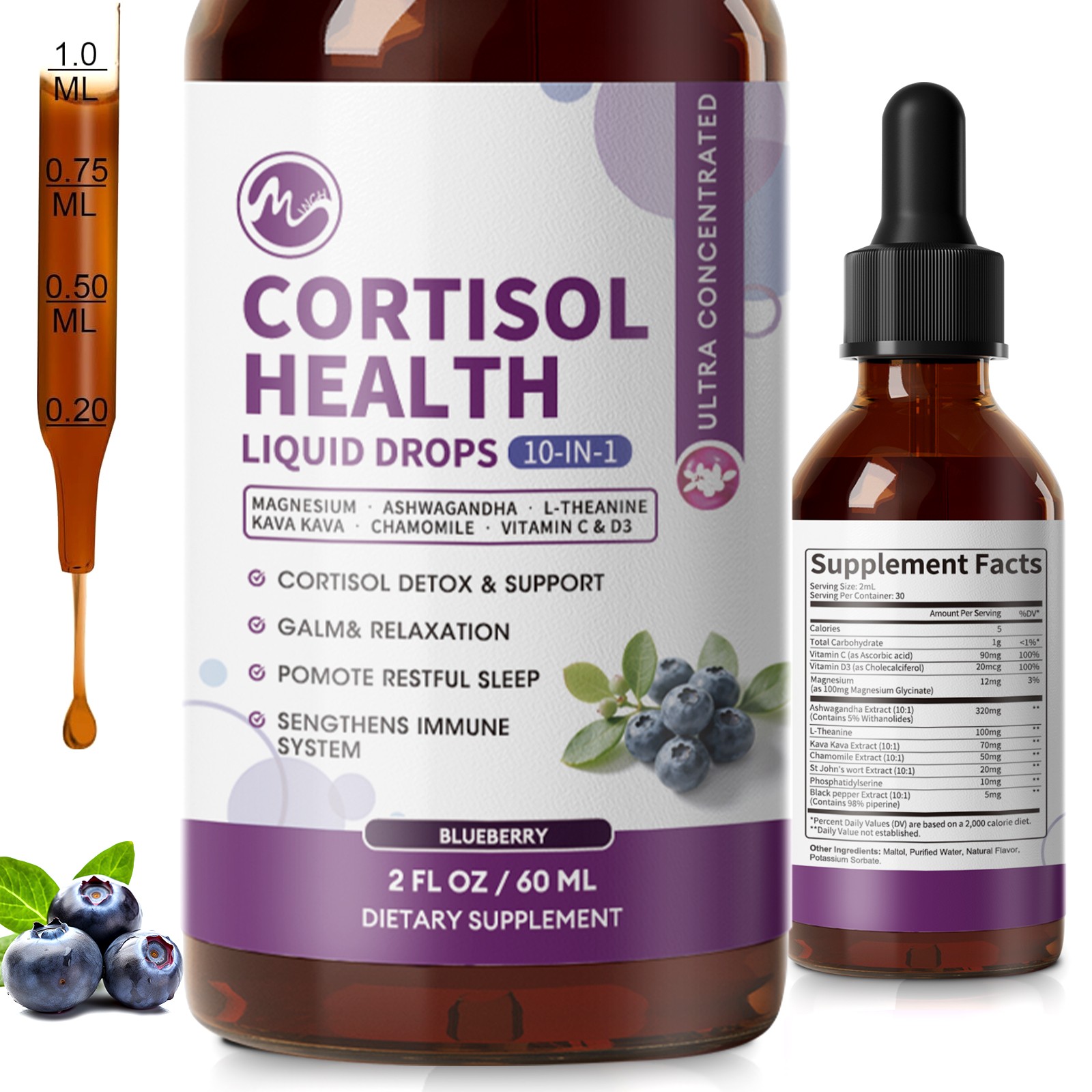Cortisol Supplements for with Magnesium, Ashwagandha Mood, Focus, Sleep -2 FL.OZ