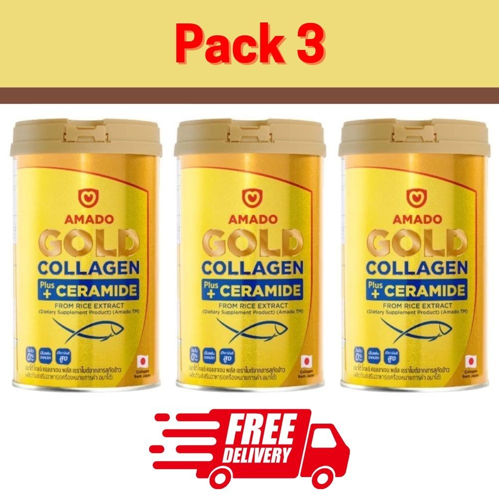 Amado Gold Collagen Rice Ceramide Extract Tripeptide Skin & Bone Supplements 3x