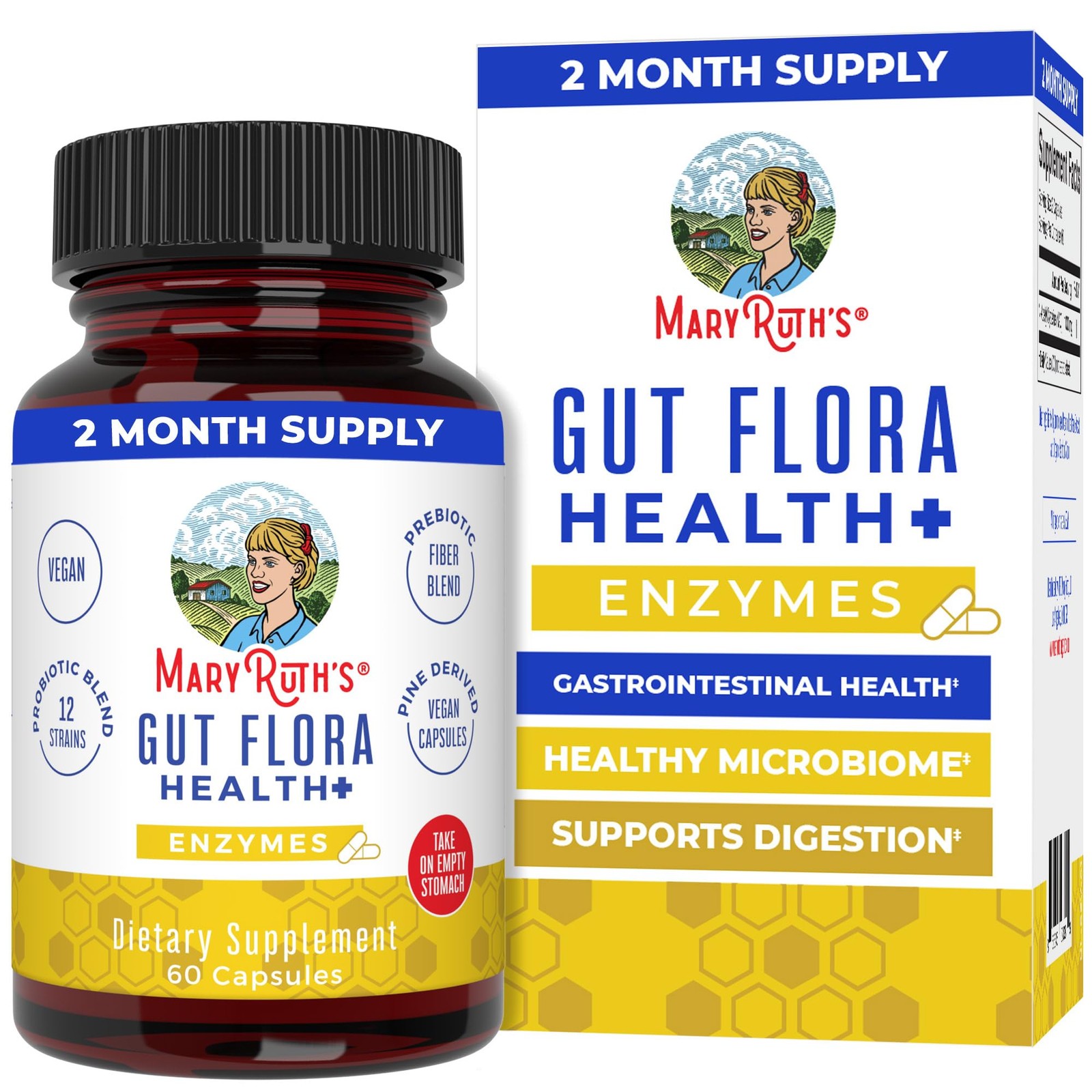MARYRUTH’S Gut Flora Health+ Enzymes | Prebiotic & 60 Count (Pack of 1)