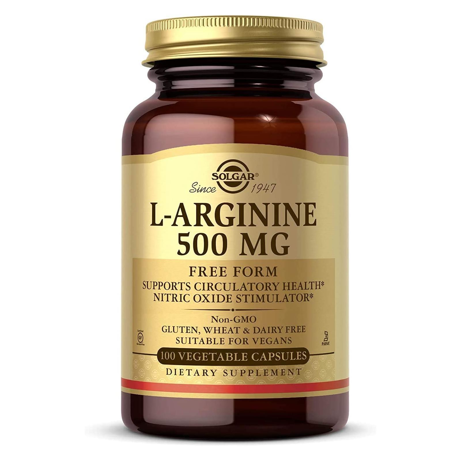 Solgar L-Arginine 500 mg 100 Vegetable Capsules, Free Form Amino Acids