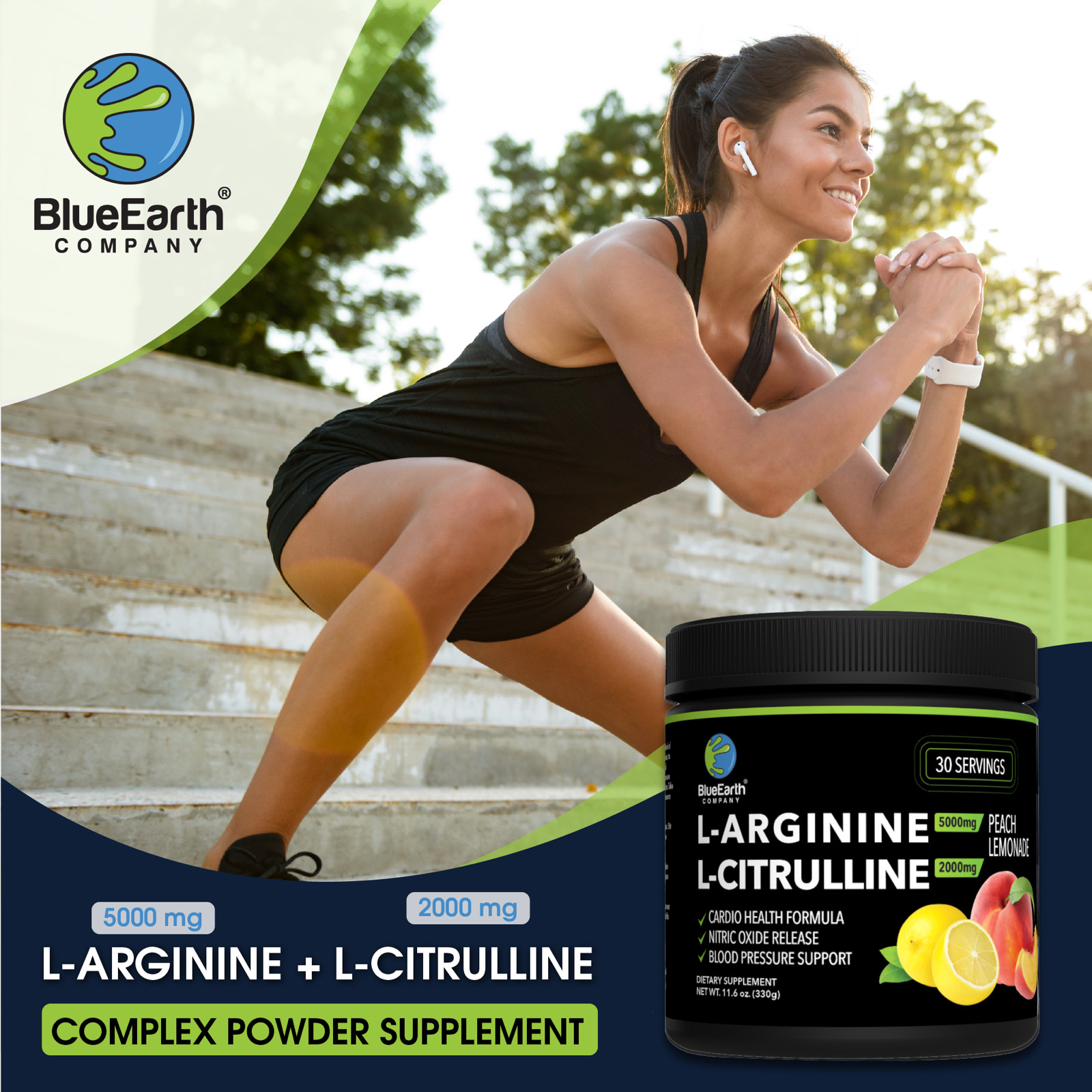 L-Arginine 5000mg + L-Citrulline 2000mg – Nitric Oxide – Blood Pressure Support