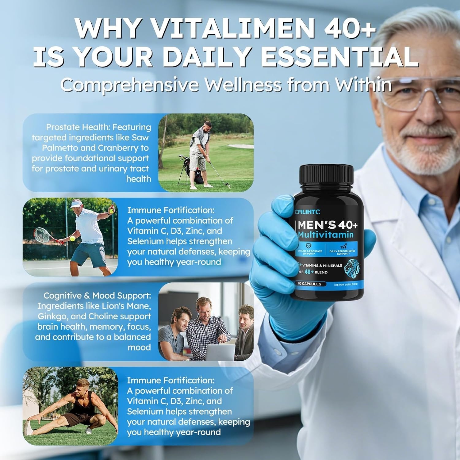 CFILIHTC Multivitamin for Men 40+, All-in-One Daily Vitamin Supplement, Coverage