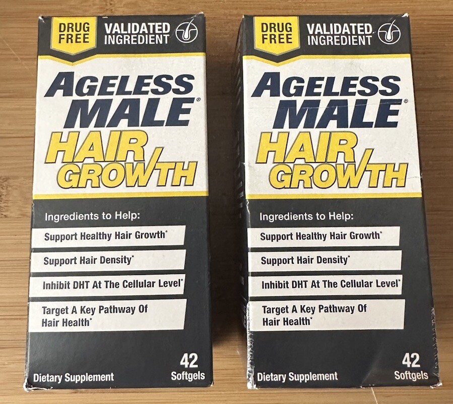 Lot of 2 Ageless Male Hair Growth 84 Softgels Total – Drug Free EXP 05/2025