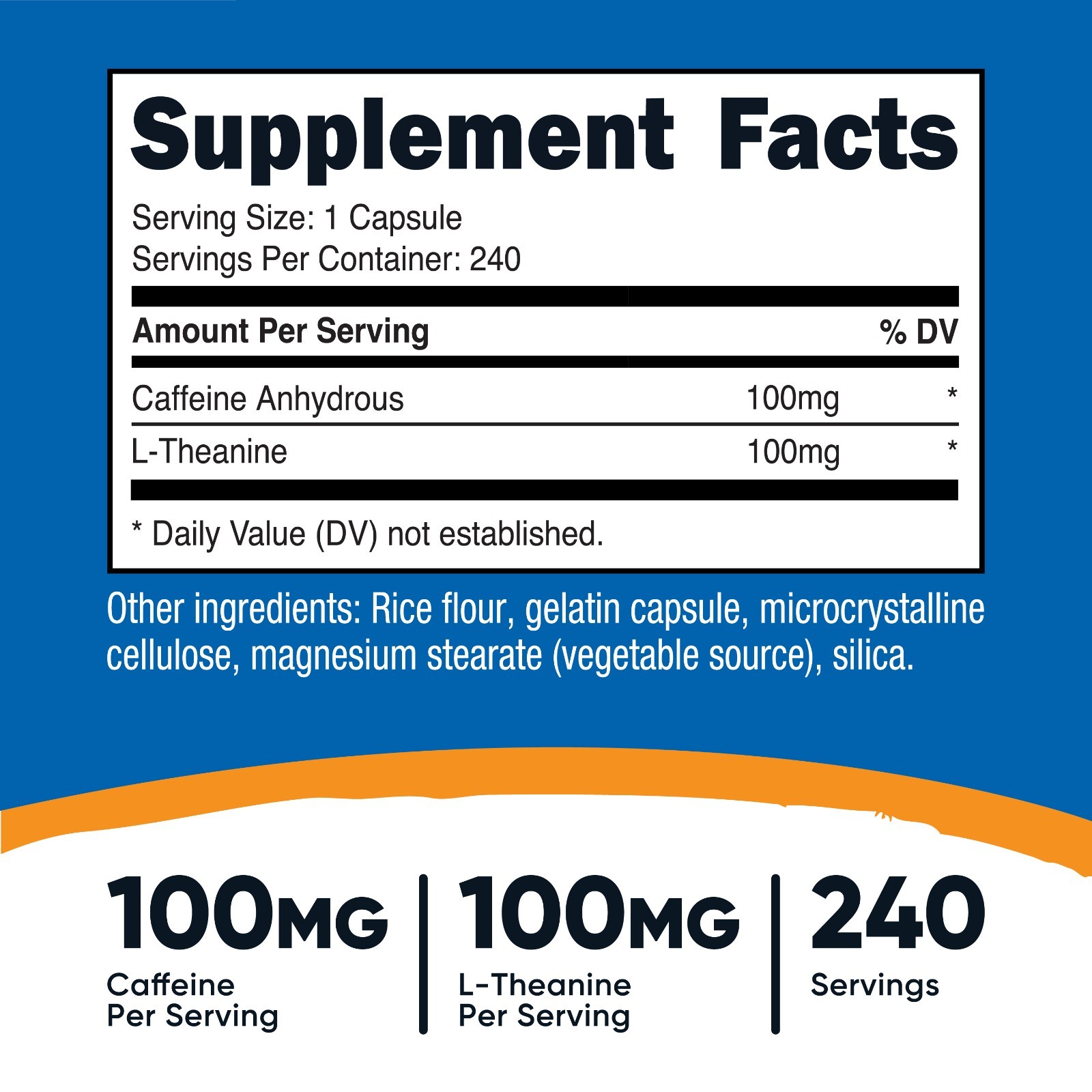 Nutricost Caffeine with L-Theanine, 100mg of Each, 240 Capsules, 240 Servings