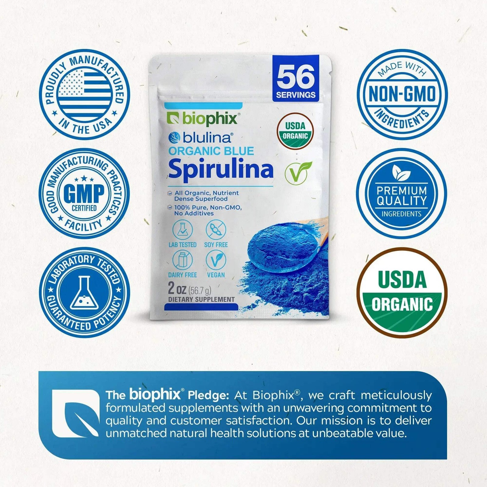 biophix Blulina Organic Blue Spirulina Powder 2 oz 7g – Detoxification Antioxida