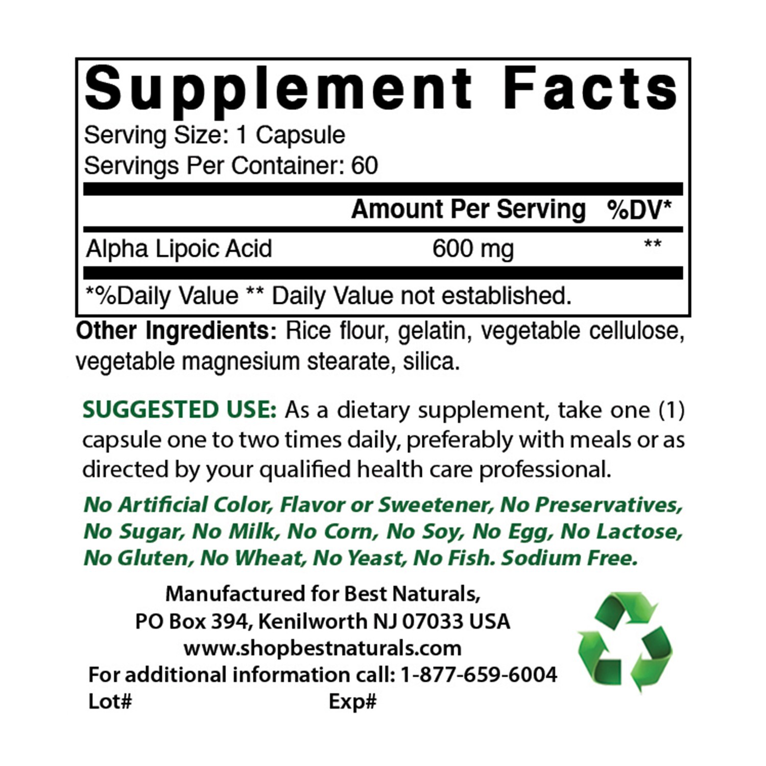 Best Naturals alpha lipoic acid 600 mg 60 Count – Powerful Antioxidant