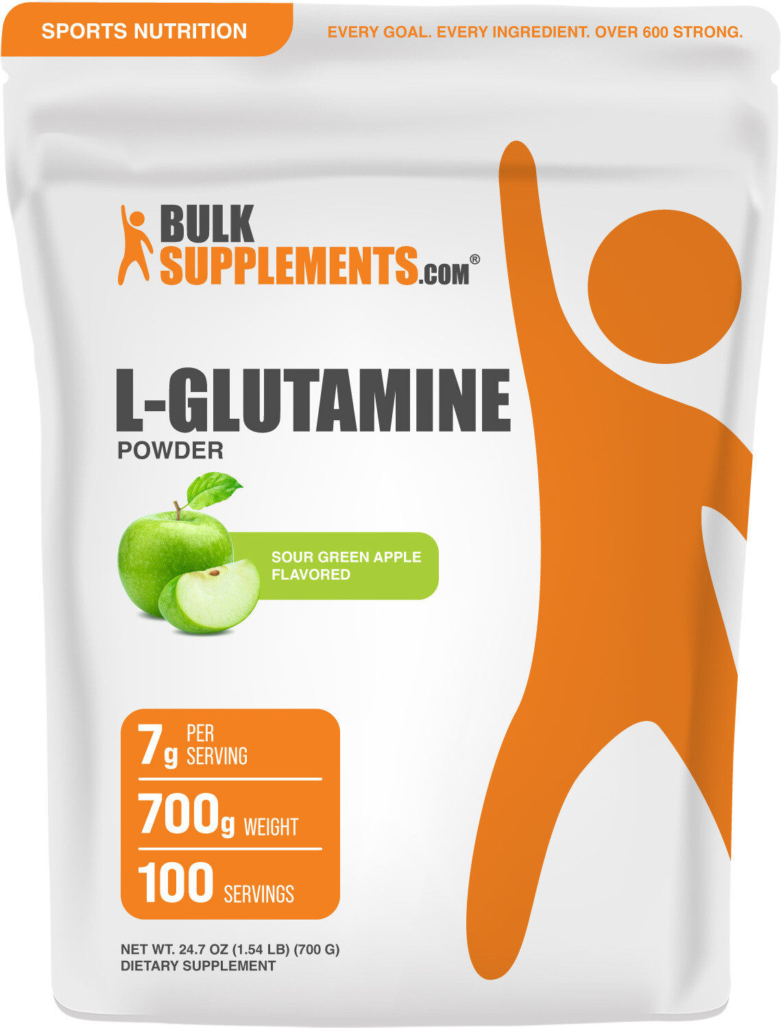 BulkSupplements L-Glutamine Powder – Sour Green Apple – 7g per Serving