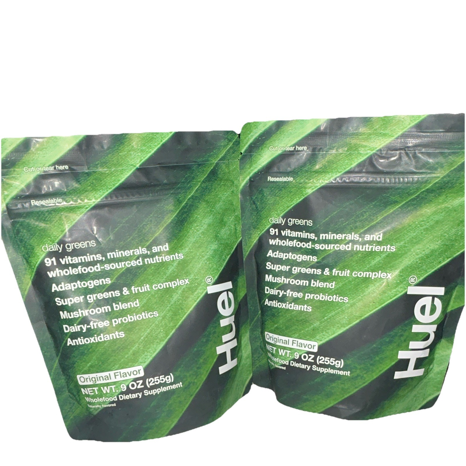 (2) Huel Daily Greens Wholefood Supplement Powder Dairy-Free Original Flavor 9oz