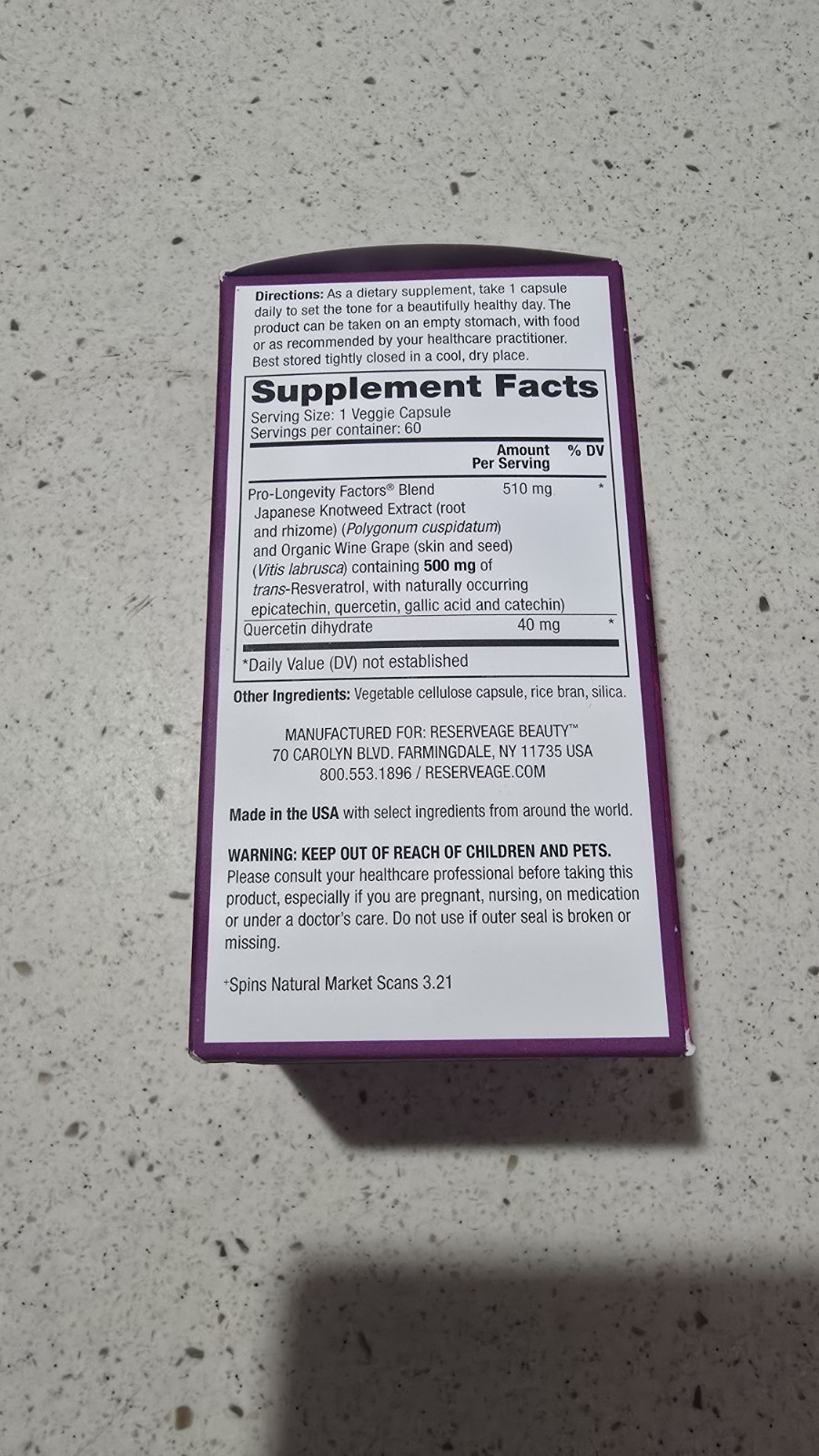 Resveratrol, 500mg, 60 Caps, Aging, Heart & Cellular Health, Reserveage