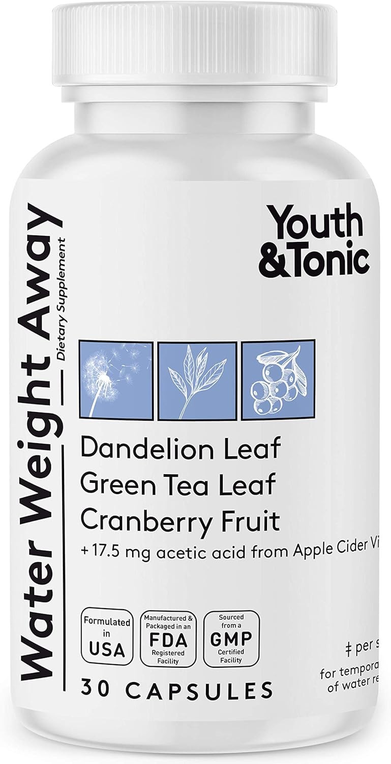 Youth & Tonic Natural Water Weight Away Pills for Swelling Retention &…
