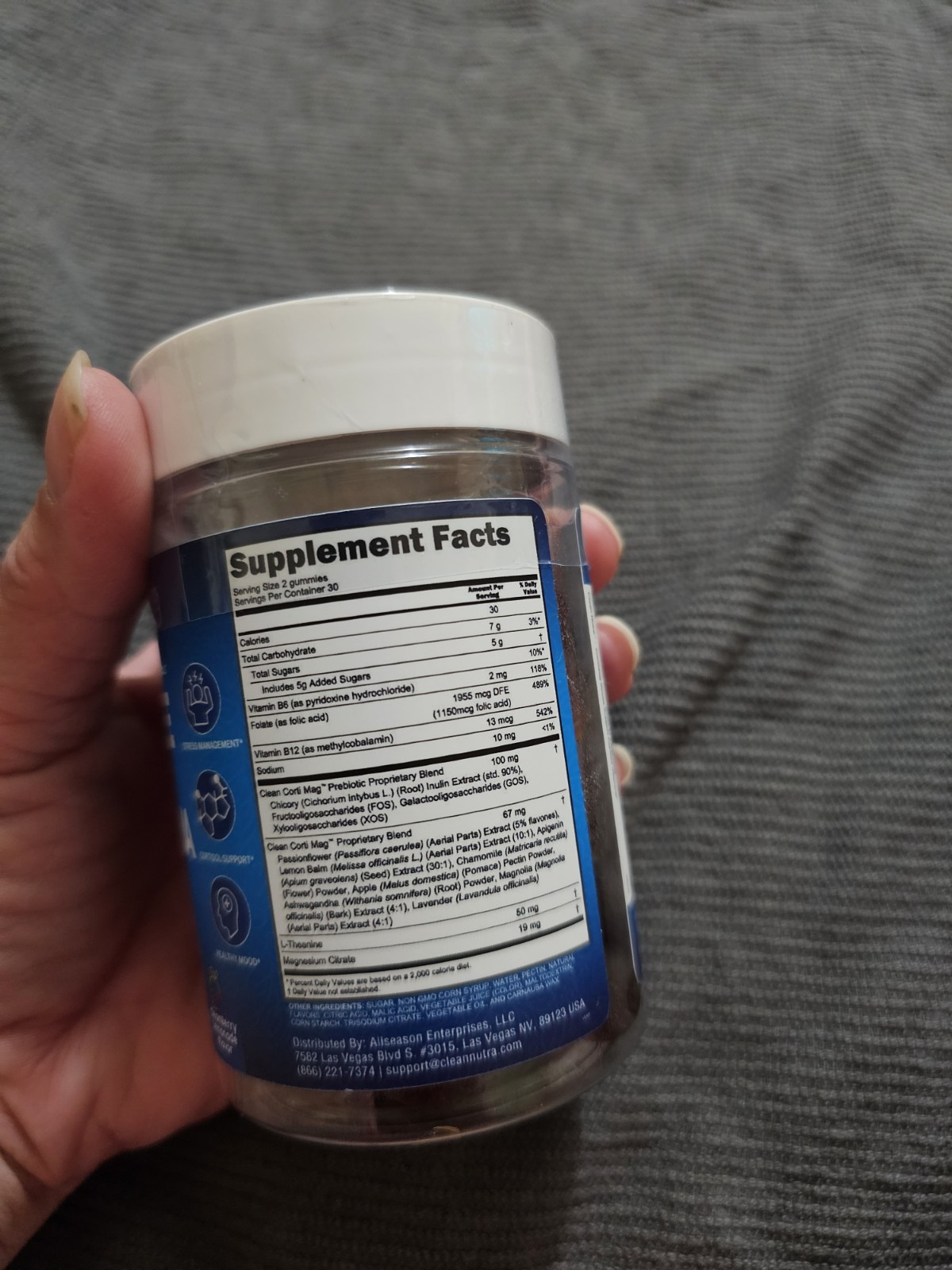 Clean Nutra Stress Management Gummies L-Theanine Magnesium Ashwagandha Vegan 60