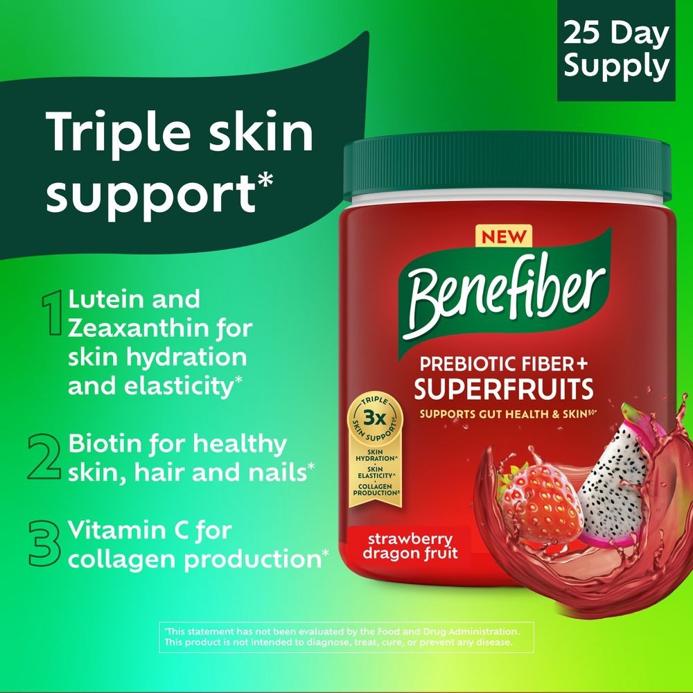 Benefiber Prebiotic Fiber + Superfruits Powder, Strawberry Dragon Fruit, 8.8oz