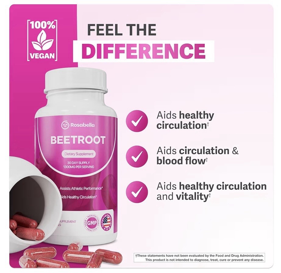 Rosabella Beetroot Dietary Supplement – 1300mg – 30 Day Supply – Exp 01/2028