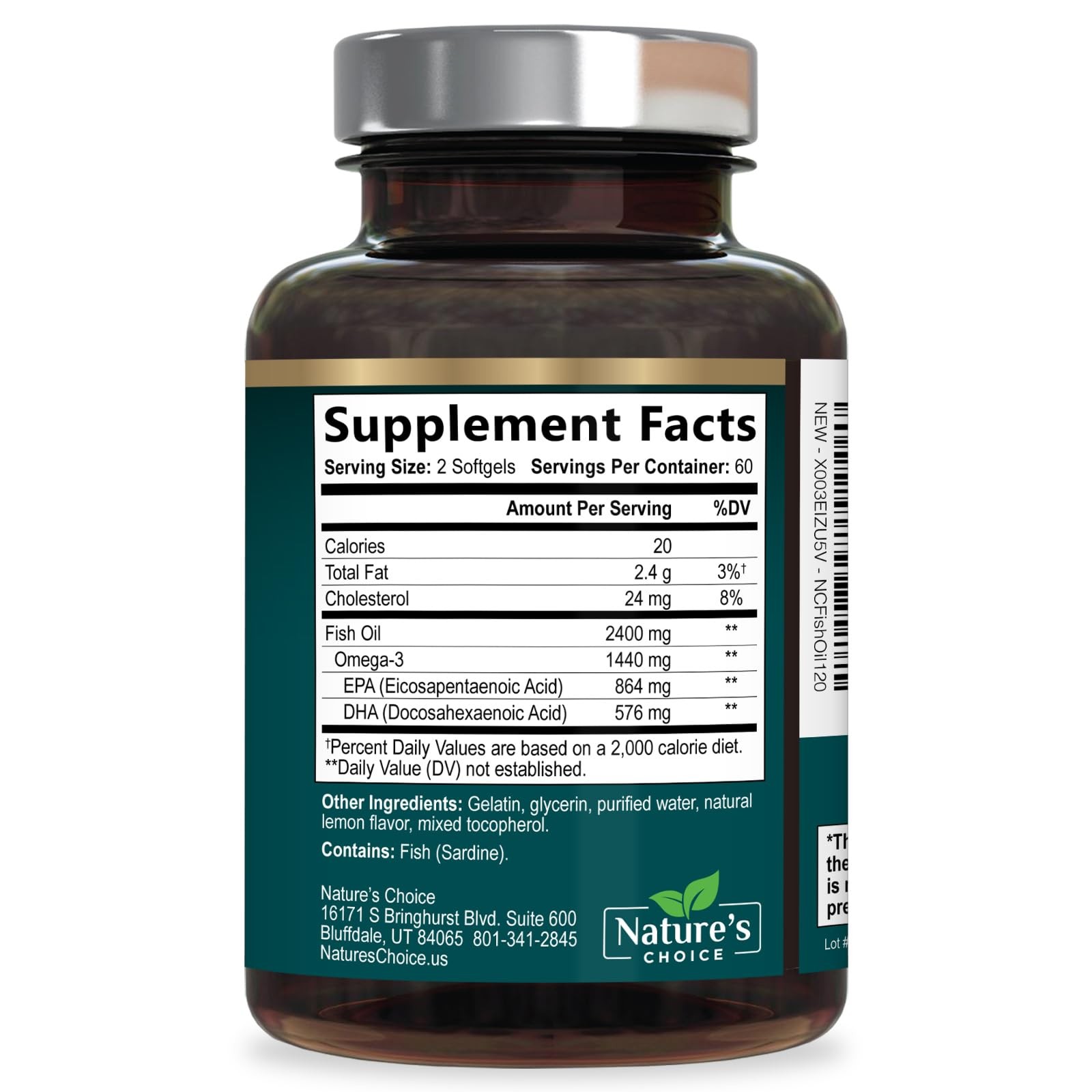 Omega 3 Fish Oil Supplements – 2400mg Per 120 Count (Pack of 1)
