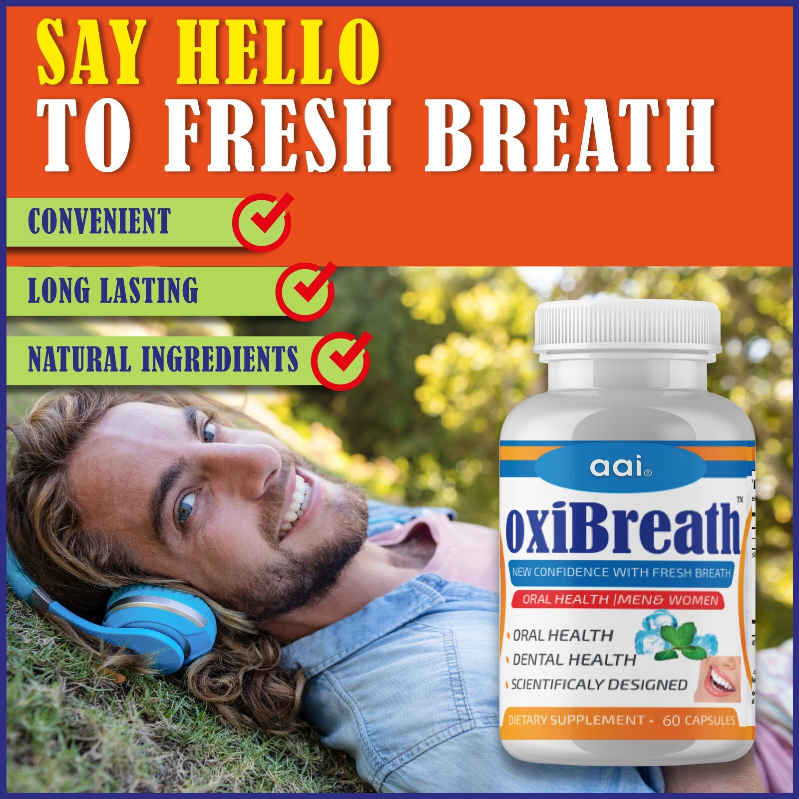 oxiBreath Bad Breath Freshener, Dental Oral Care 60 Pills Gut Health, Halitosis