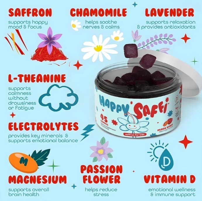 Happy Saffi Saffron for Kids Gummies Supports Happy Mood & Temper Control 45ct
