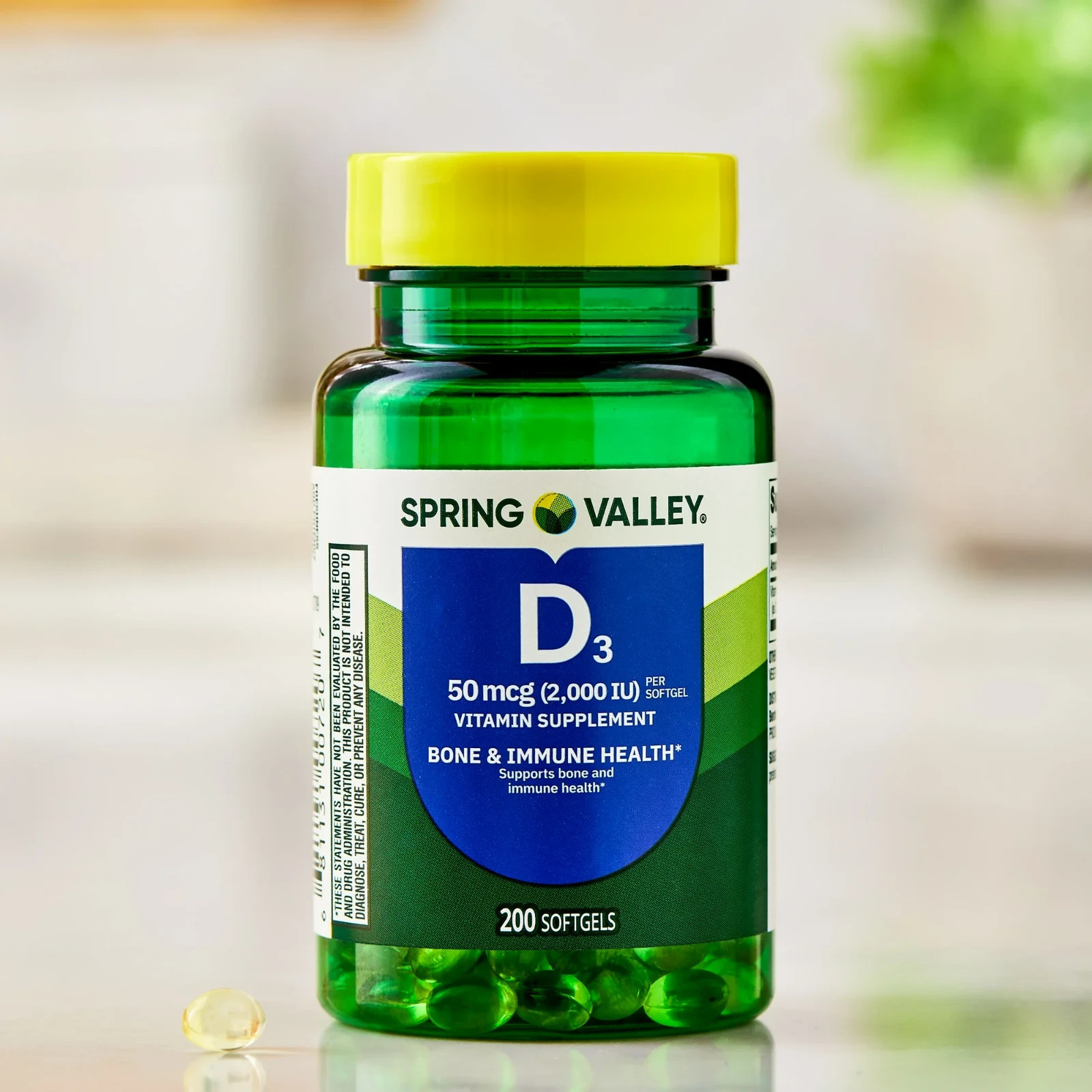 Spring Valley Vitamin D3 2000 IU (50 mcg) Softgels, Bone & Immune Support, 200 C