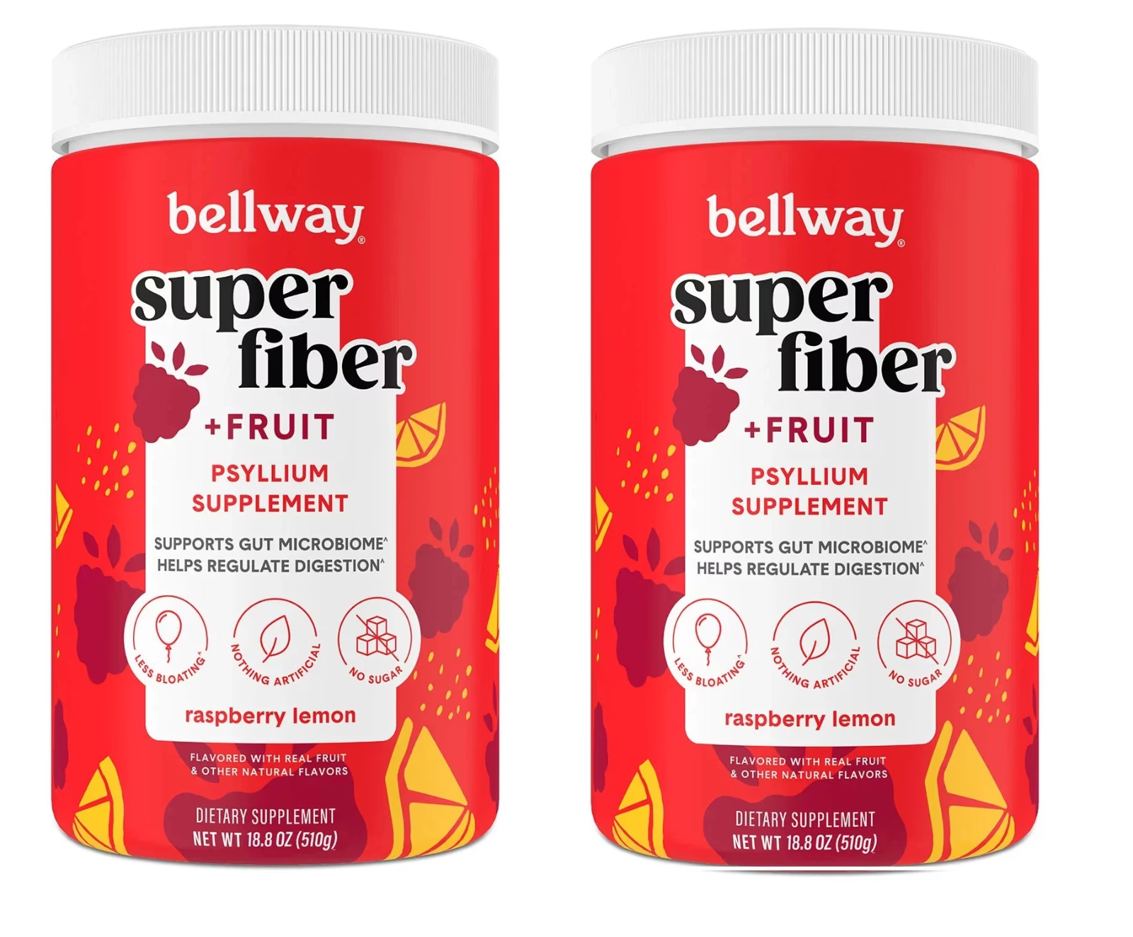 2 PACK Bellway Super Fiber Fruit Psyllium Husk Powder Fiber Supplement 1.2 lbs