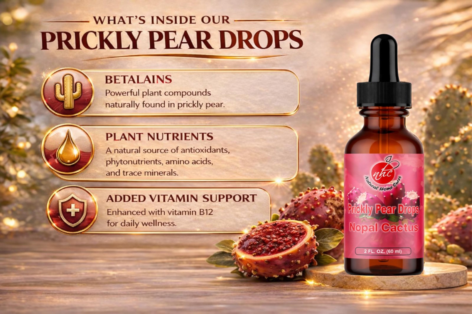 Natural Home Cures Prickly Pear Drops, Concentrated Nopal 2 Fl Oz (Pack of 1)