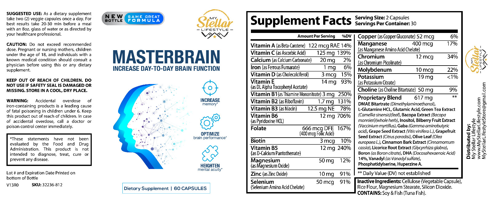 5 Pack Masterbrain, increase day to day brain function-60 Capsules x5