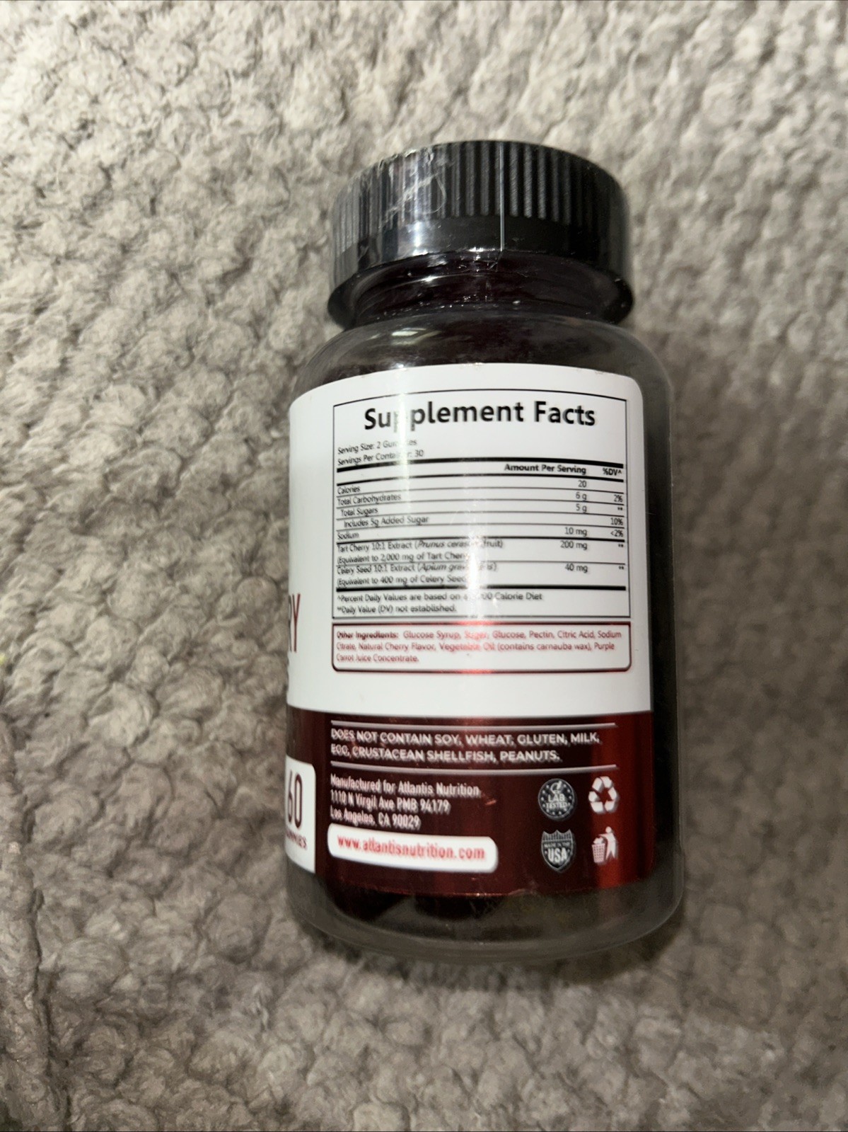 Atlantis Nutrition Tart Cherry Gummies with Celery Seed 60 Count (Pack of 1)