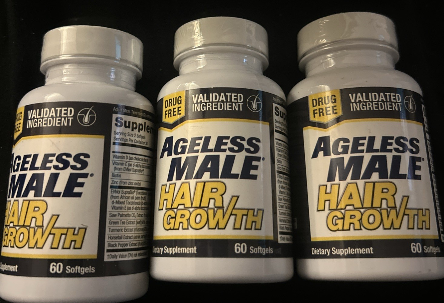 3X Ageless Male Hair Growth • 60 Ct Ea• Drug Free • EXP. 12/26 THREE New Sealed