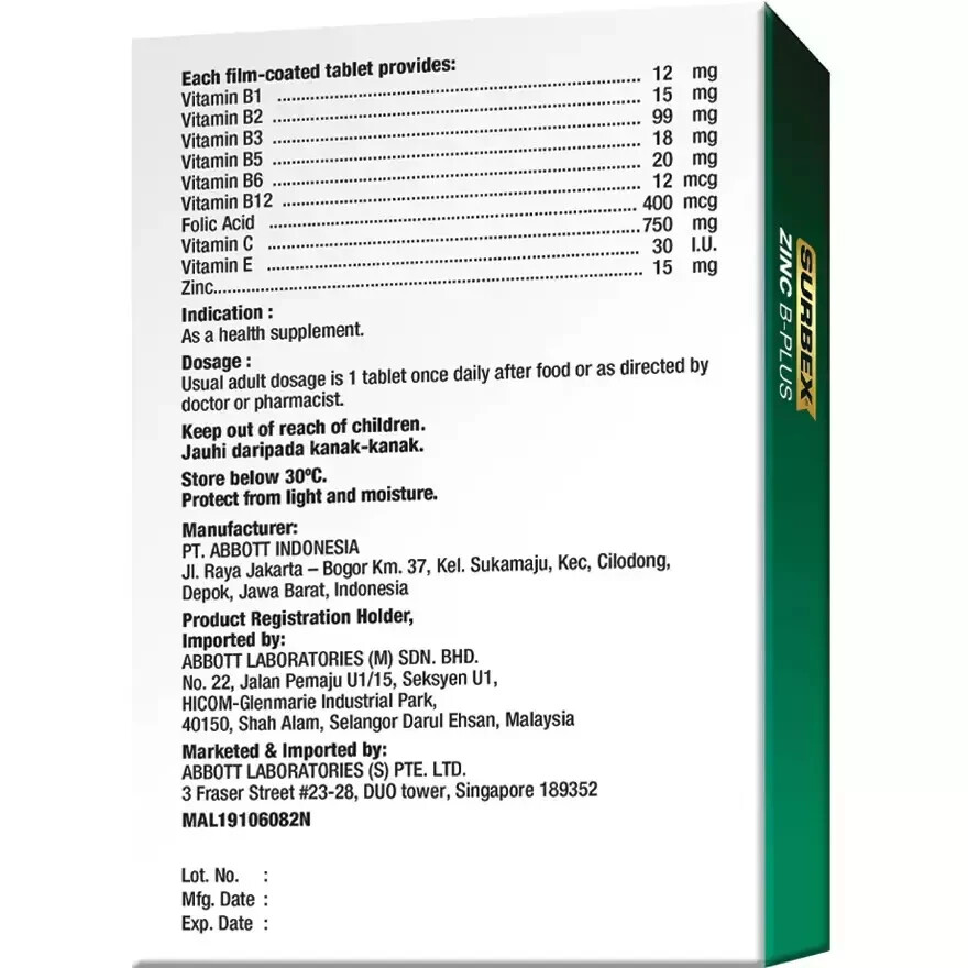 Surbex inc High Strength Vitamin B with Zinc Anti-Stress 60’s