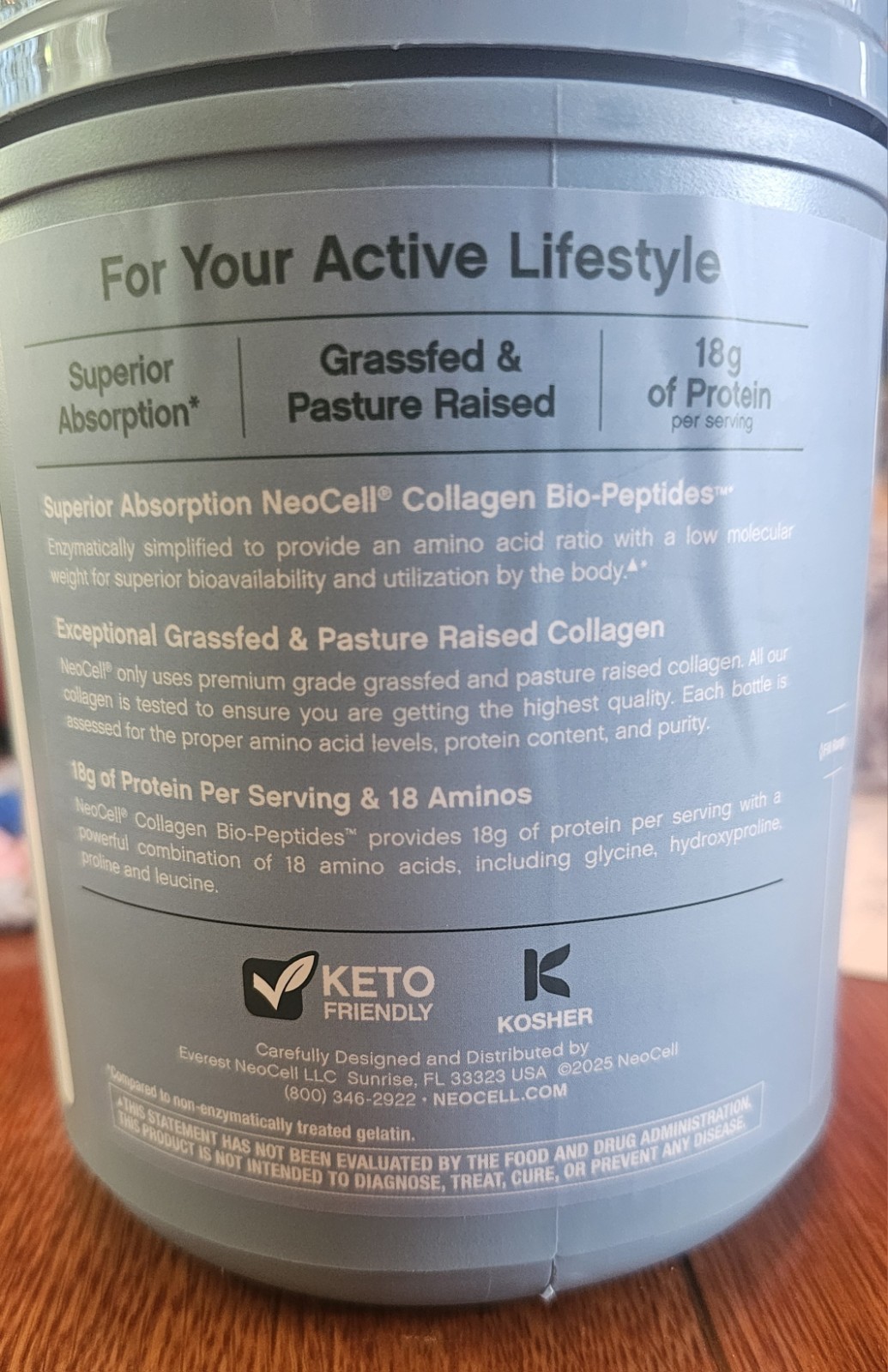 NeoCell Collagen Bio-Peptides Powder Grass Fed Unflavored Keto Kosher 20 oz