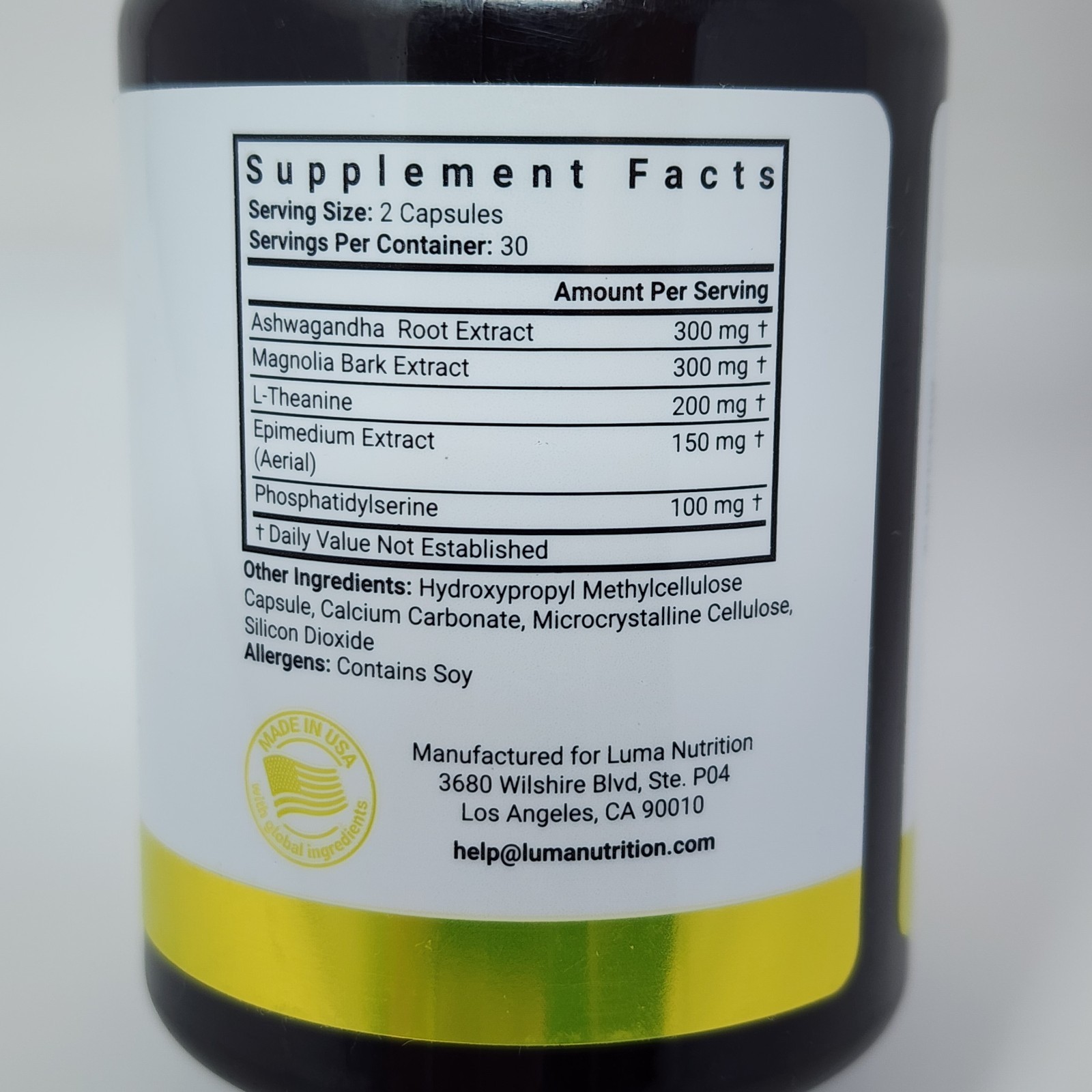 Luma Nutrition Cortisol Care Supplement w/ Ashwagandha & L-Theanine, 60 Capsules