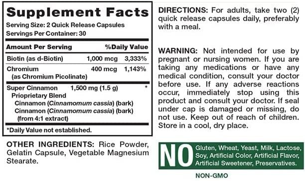 Nature’s Truth Super Cinnamon Plus Biotin and Chromium Capsules 1500 mg 60 Count