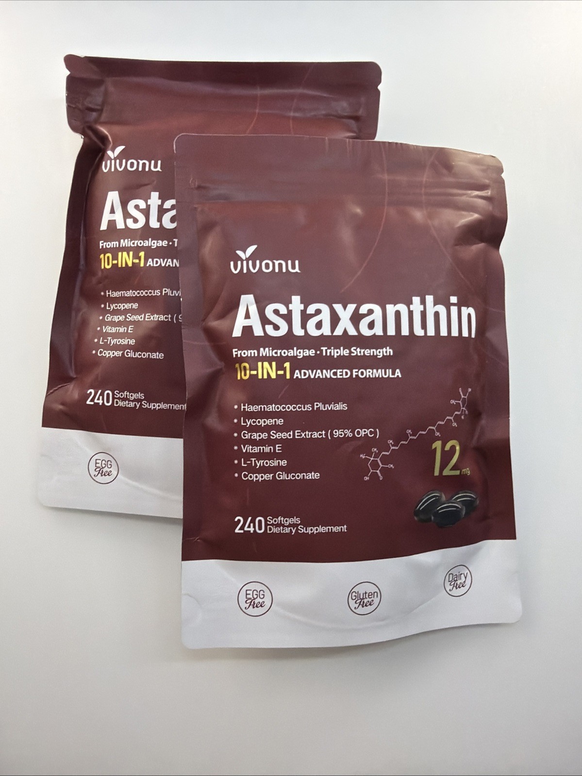 Vivonu Astaxanthin Antioxidant Softgels 12mg 240ct Gluten-Free Exp 12/2027
