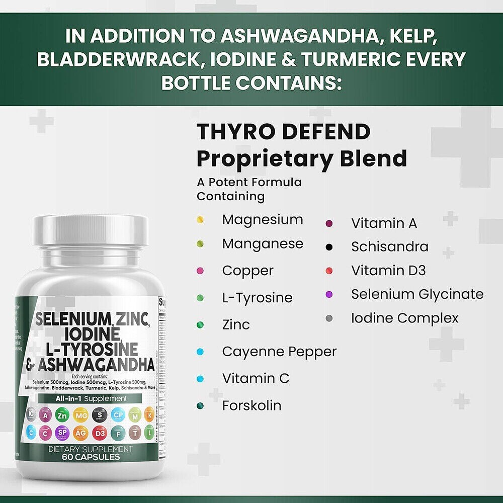 Selenium, Zinc, Iodine L-Tyrosine and Ashwagand All-in-One 60 Capsules