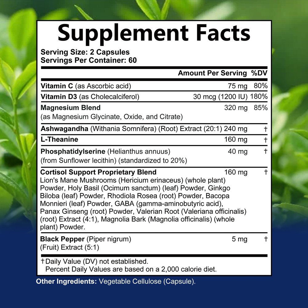 Cortisol Balance with L-Theanine & Magnesium Easy to swallow 30/60/120 Capsules