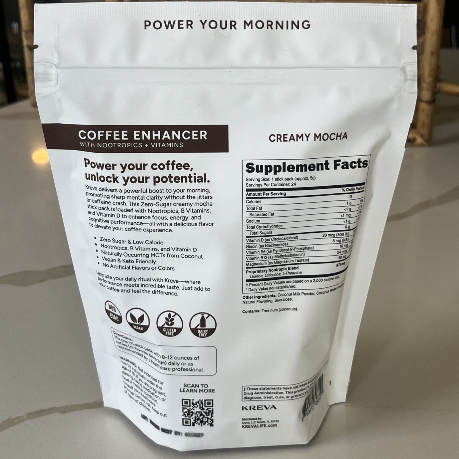 Kreva Creamy Mocha Coffee Enhancer with Nootropics & Vitamins Variety Pack 24pk