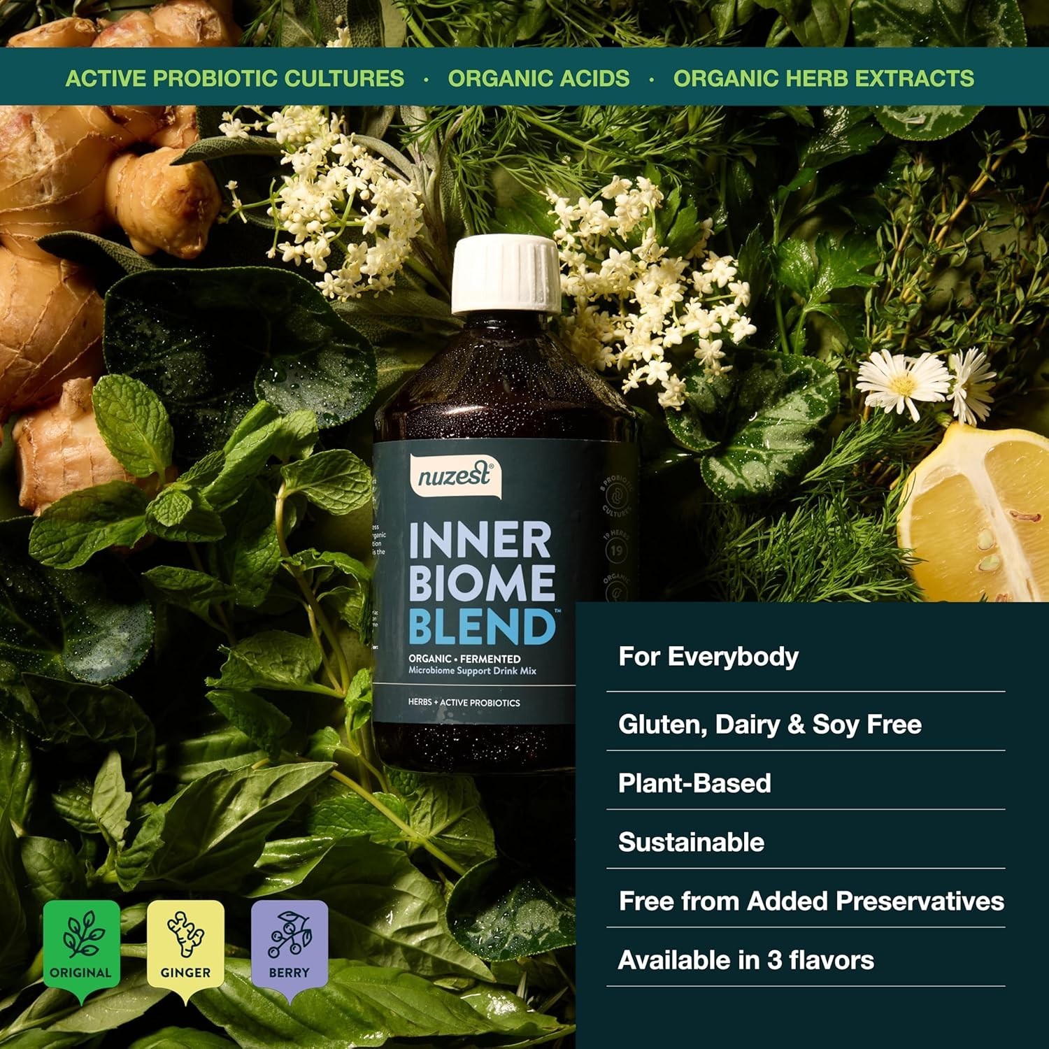 Nuzest Inner Biome Blend Prebiotic & Postbiotic Liquid Drink Mix Microbiome Supp