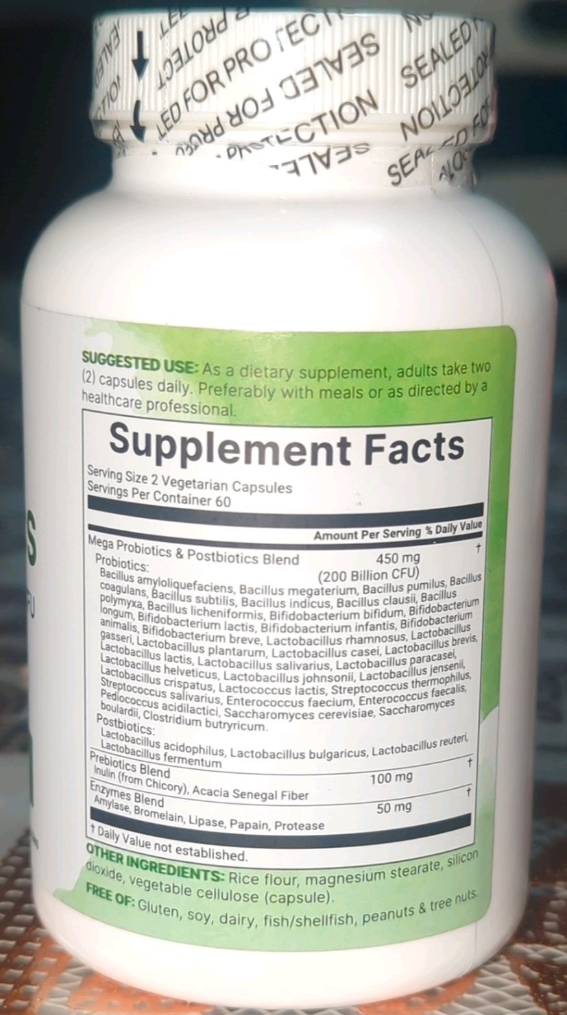 Microingredients Mega Probiotics 200 Billion CFU 40 Strains 120 Veg Caps