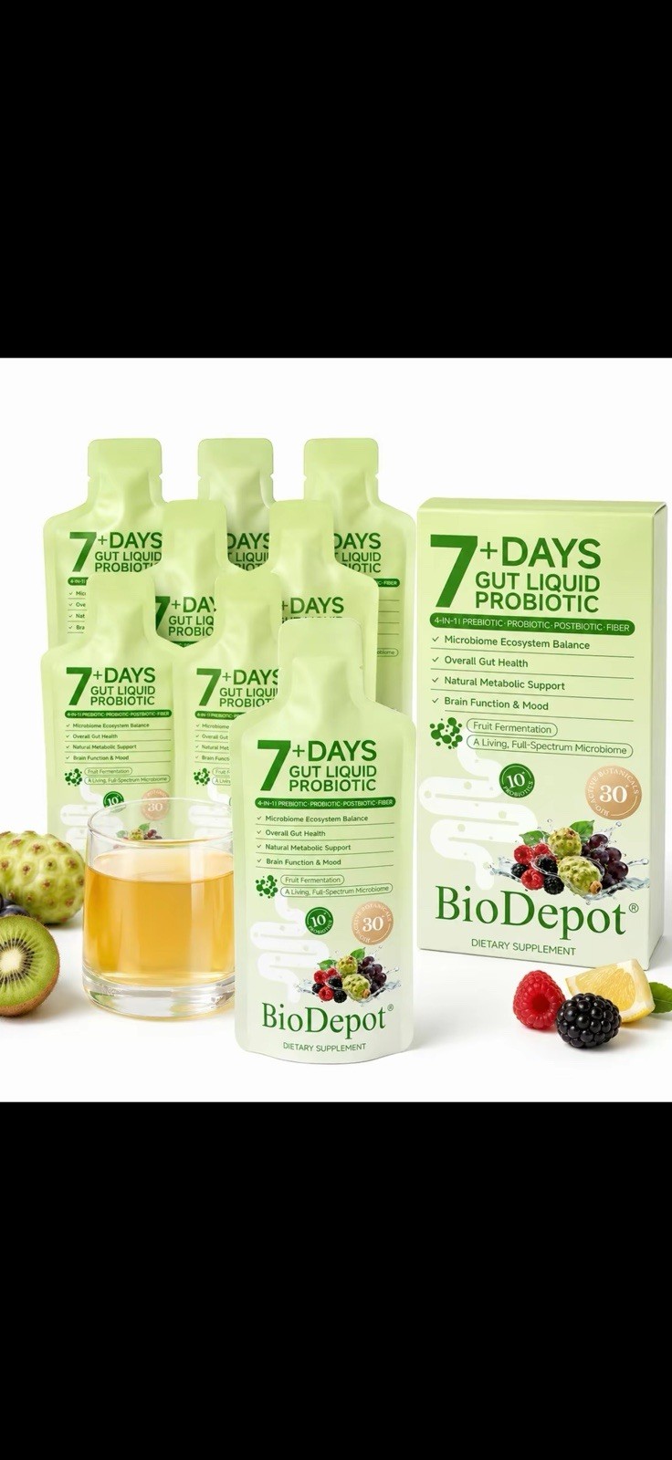 BioDepot 7+ Days Gut Health Liquid Probiotic Vegan Gluten-Free Soy-Free 45 mL
