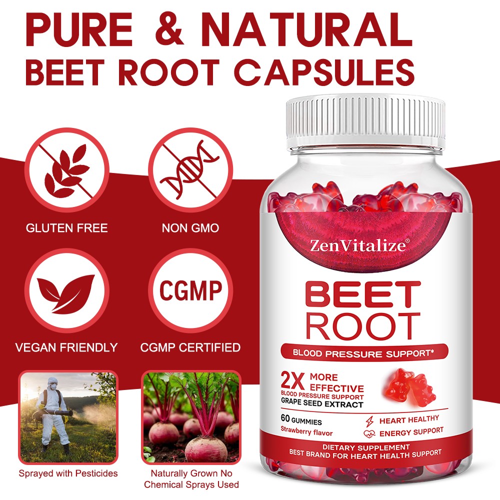 Beet Root Gummies with Grape Seed Extract-2X Blood Pressure Support,Energy