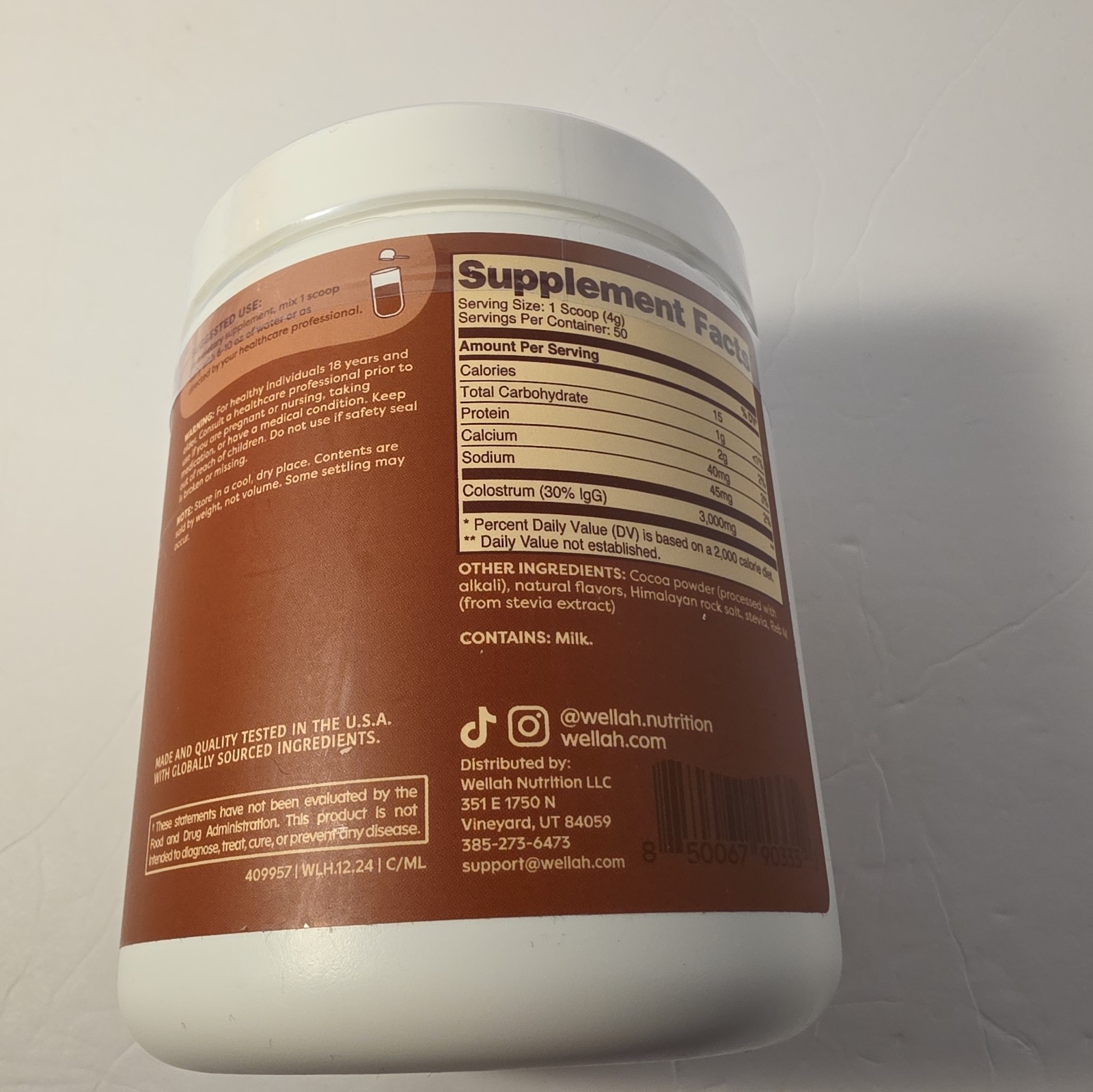 Wellah Colostrum Coconut Cream Flavored 50 servings 3g per serving