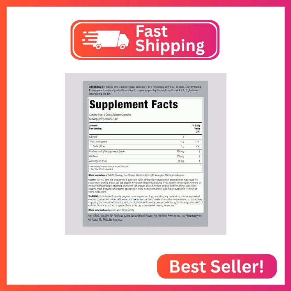 Piping Rock Fiber Complex Supplement | 1500mg | 120 Capsules | Triple Action Pil