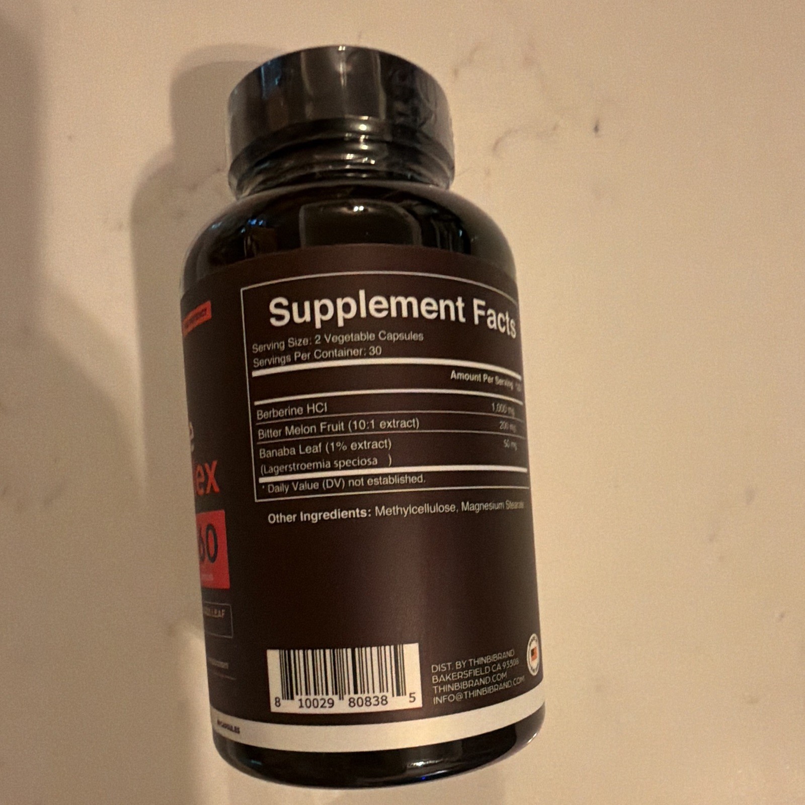 thinbi Pure Berberine HCl 1250mg + Bitter Melon & Banaba, 60 Veg Capsules