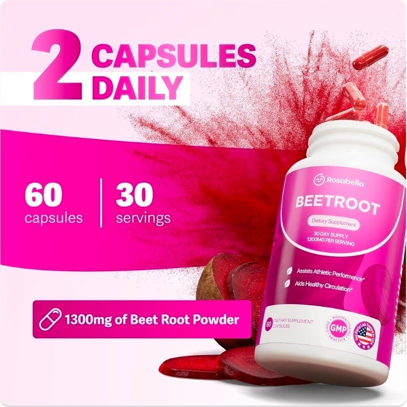 Rosabella Organic Beet Root Capsules 60ct 30 Day Supply Healthy Circulation