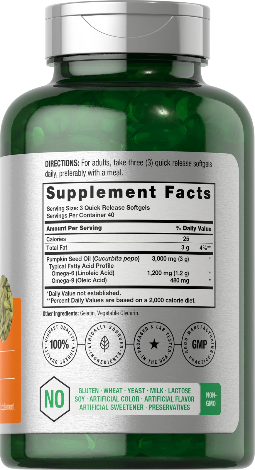 Horbäach Pumpkin Seed Oil | 3000mg | 120 Softgel 120 Count (Pack of 1)