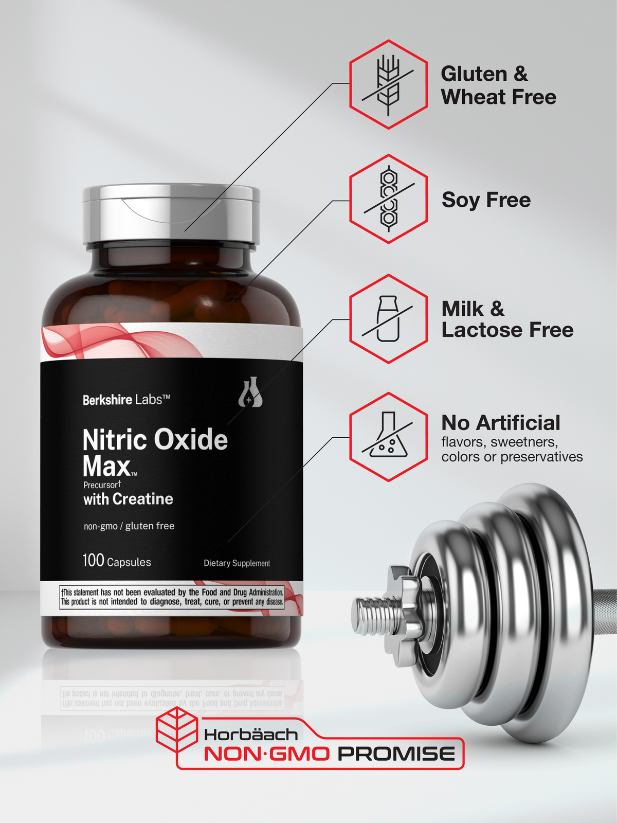Nitric Oxide Supplement with Creatine | 100 Capsules | by Berkshire Labs