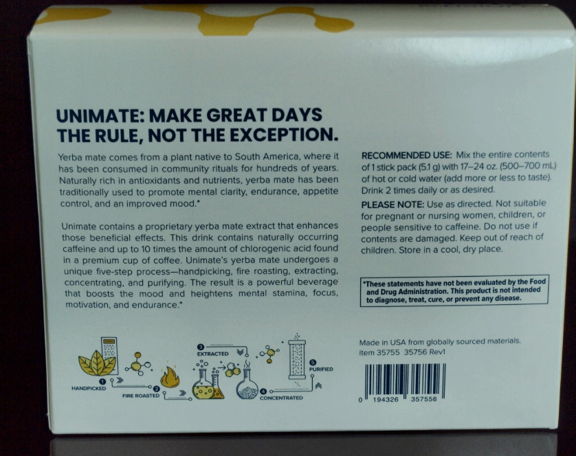 Unicity Unimate Lemon Flavor Yerba Mate Beverage Mix Energy Drink Sachets