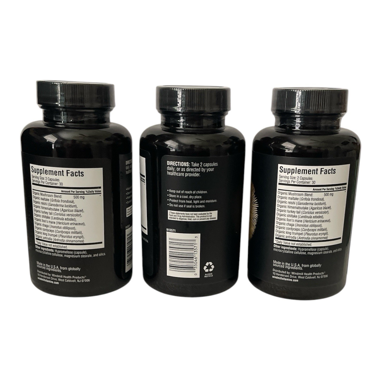 Lot of 3 Mushroom Complex Supplements 60 Capsules Each Exp 01/2028
