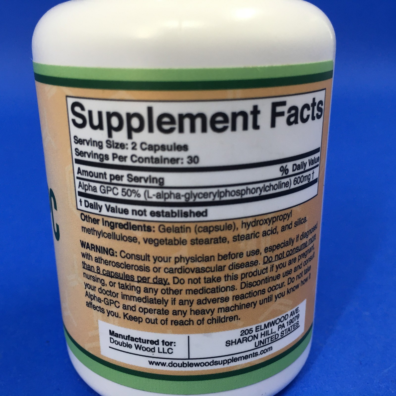 ALPHA-GPC 300mg Double Wood Supplements Supports Choline Levels 60 Capsules