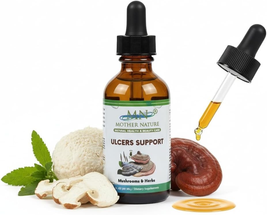Gastric Ulcers Support Mushrooms Herbal Tincture Liquid Lion’s Mane Gut Health