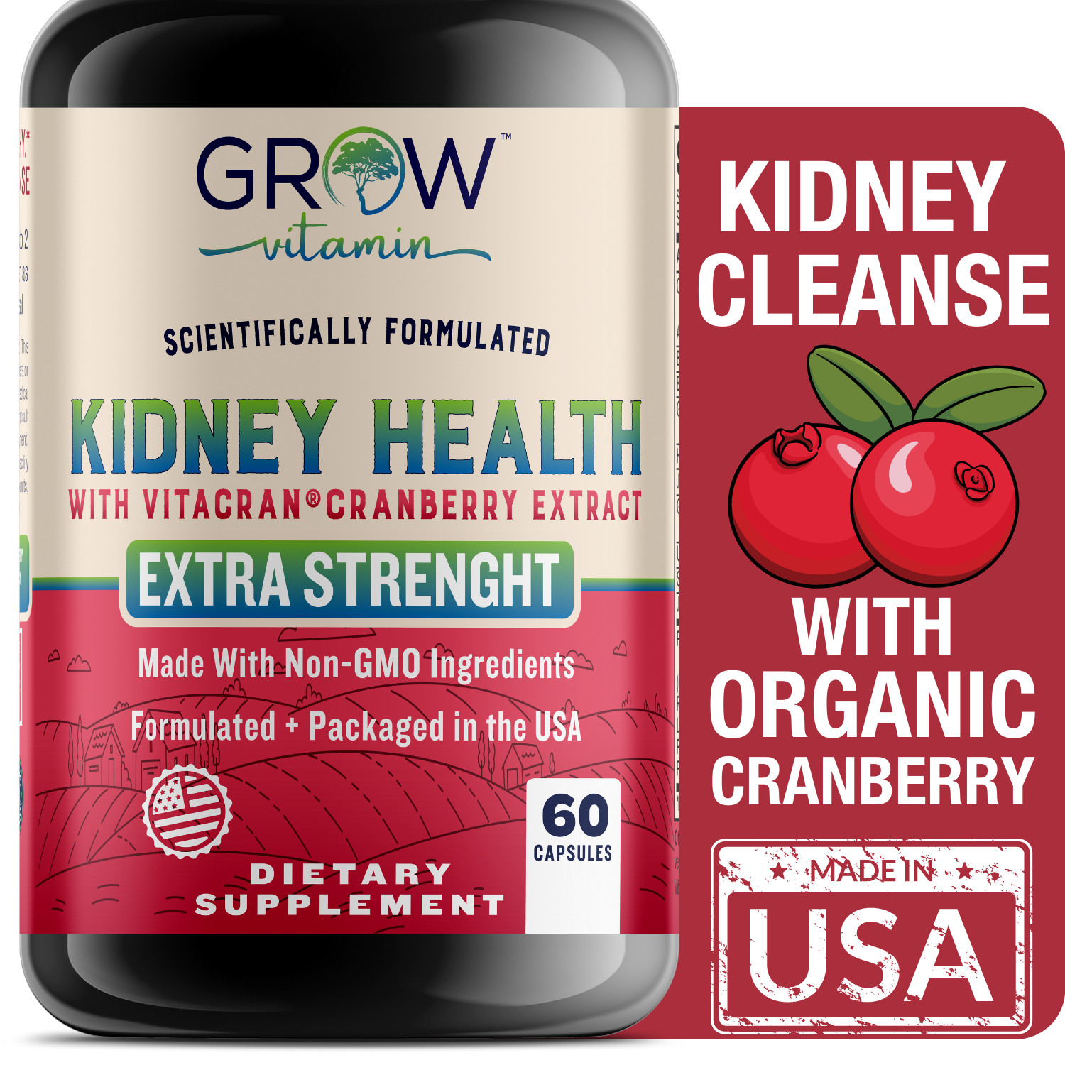 Kidney Cleanse Supplement-Kidney Support Formula With Cranberry – 60 Capsules