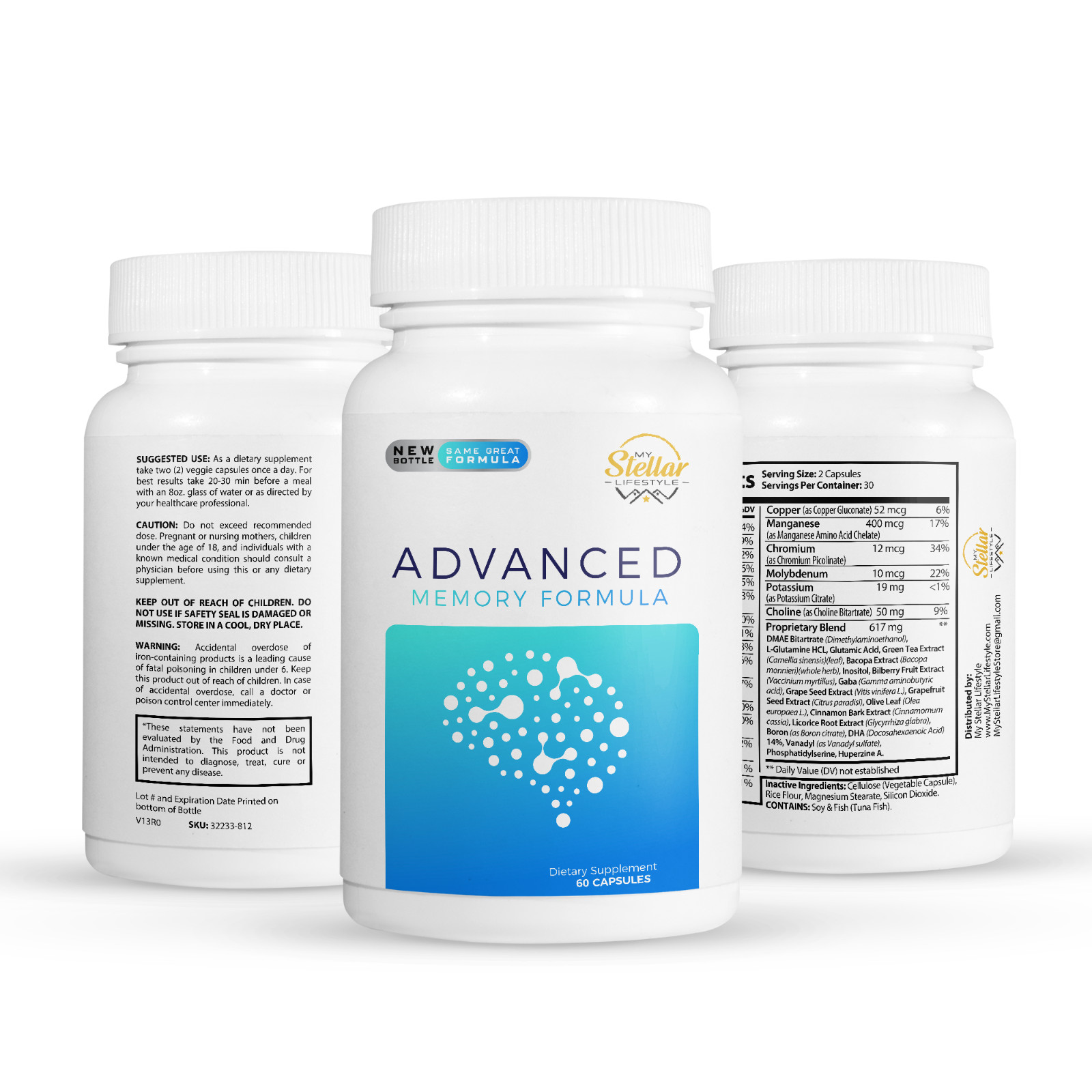 5 Pack Advanced Memory Formula, helps memory attention & focus-60 Capsules x5